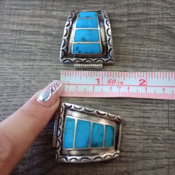 Turquoise and Silver Watch Links - Picture 2 of 4
